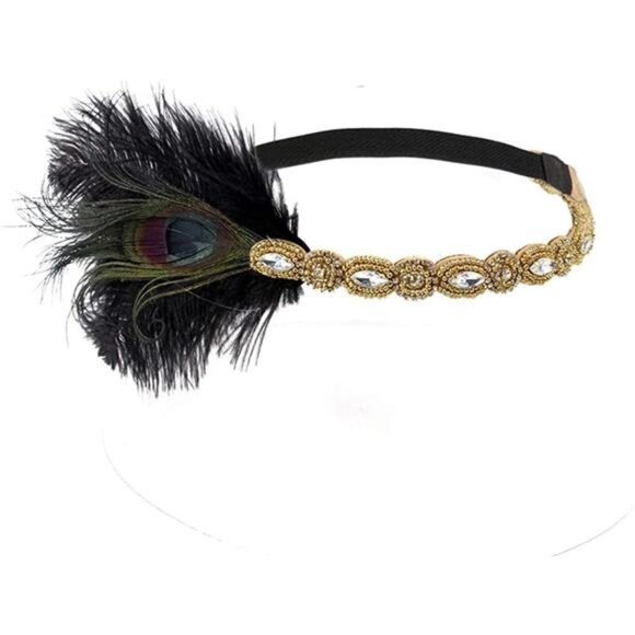 Accessories - Roaring Art Deco 1920s Flapper Feather Headpiece 5846gold